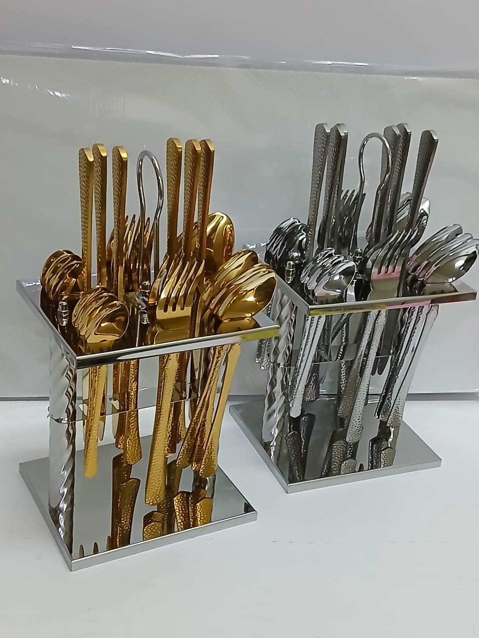 25-Piece Dining Glister Astrid Cutlery Set Stainless Steel with Stand Gold Silver Flatware Organizer Service for 6
