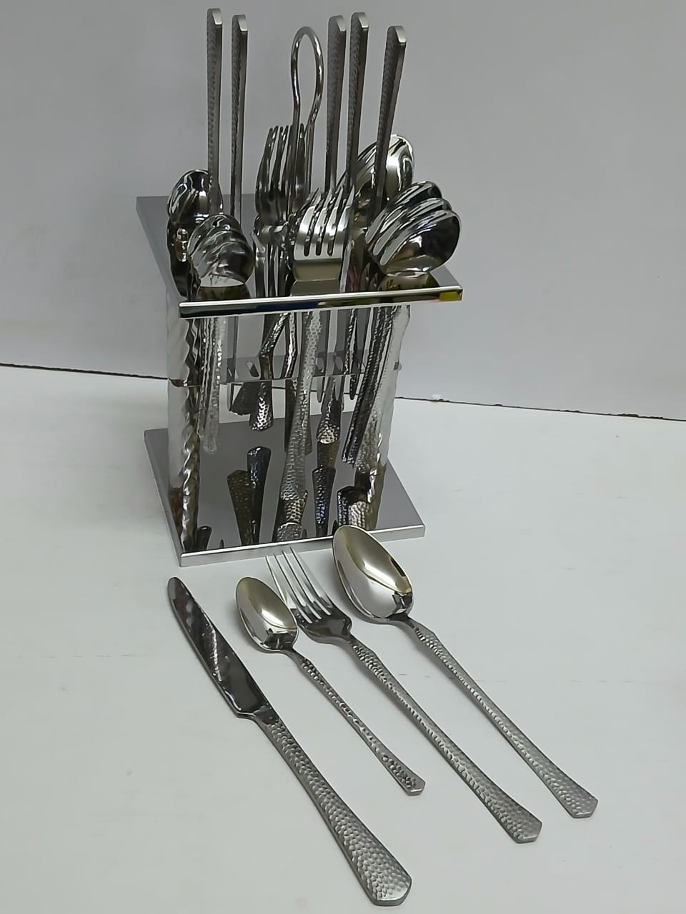 25-Piece Dining Glister Astrid Cutlery Set Stainless Steel with Stand Gold Silver Flatware Organizer Service for 6
