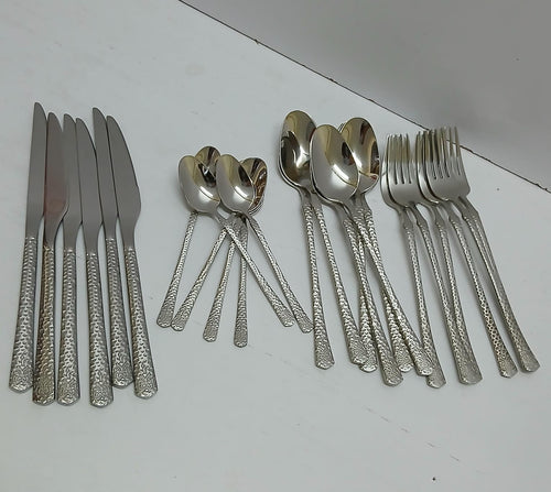 24-Piece Luxury Cutlery Set Stainless Steel Hammered Pattern Gold Silver Flatware Dinnerware Service for 6