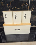 Kitchen Canister Set with Bread Box - 4-Piece Tea Coffee Sugar Storage with Bamboo Lids