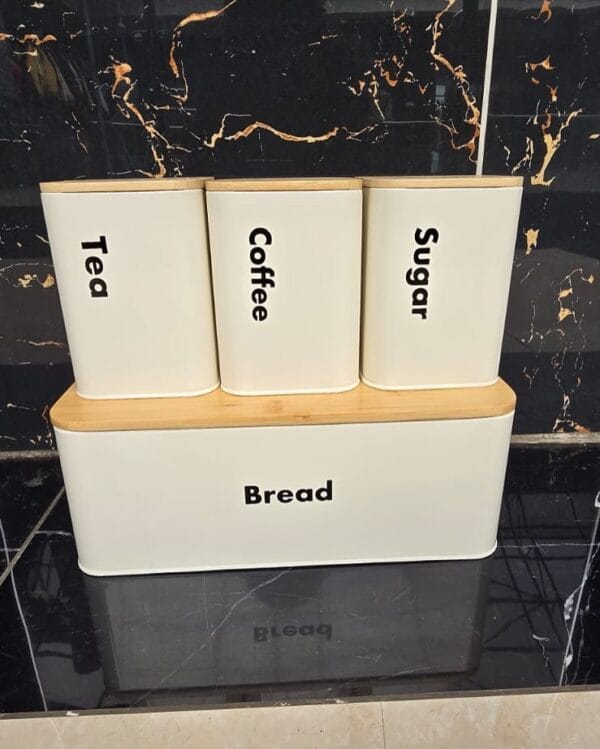 Kitchen Canister Set with Bread Box - 4-Piece Tea Coffee Sugar Storage with Bamboo Lids