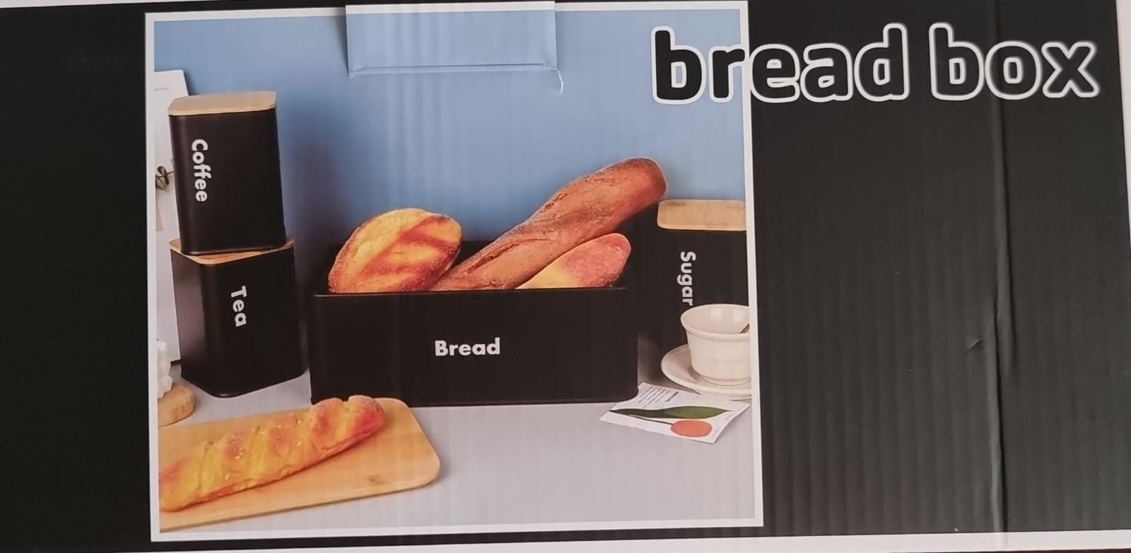 Kitchen Canister Set with Bread Box - 4-Piece Tea Coffee Sugar Storage with Bamboo Lids