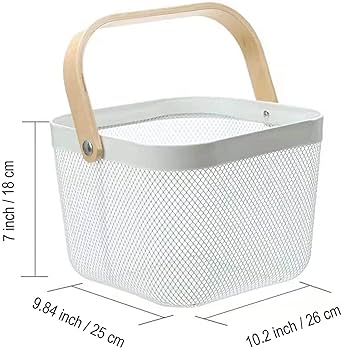Wire Mesh Fruit Basket with Handle - Round Kitchen Storage Organizer