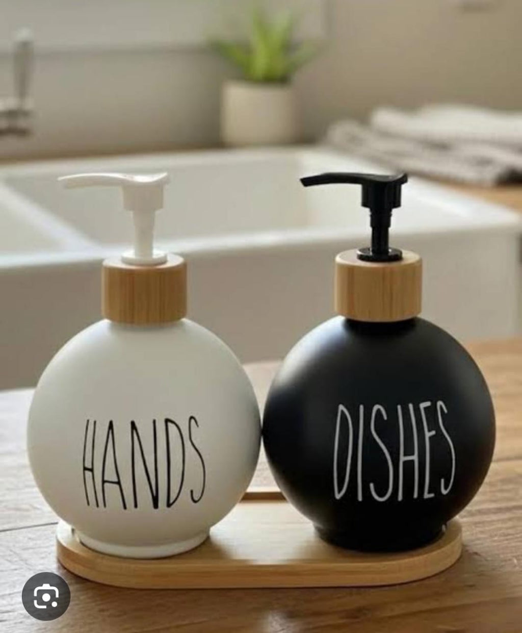 Hands and Dishes Soap Dispenser Set with Bamboo Tray - Kitchen Sink Organizer