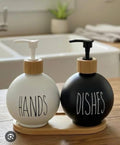 Hands and Dishes Soap Dispenser Set with Bamboo Tray - Kitchen Sink Organizer