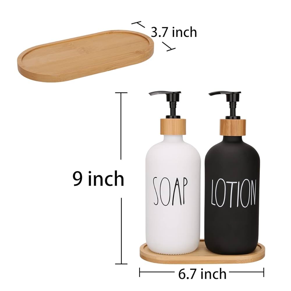 Hands and Dishes Soap Dispenser Set with Bamboo Tray - Kitchen Sink Organizer