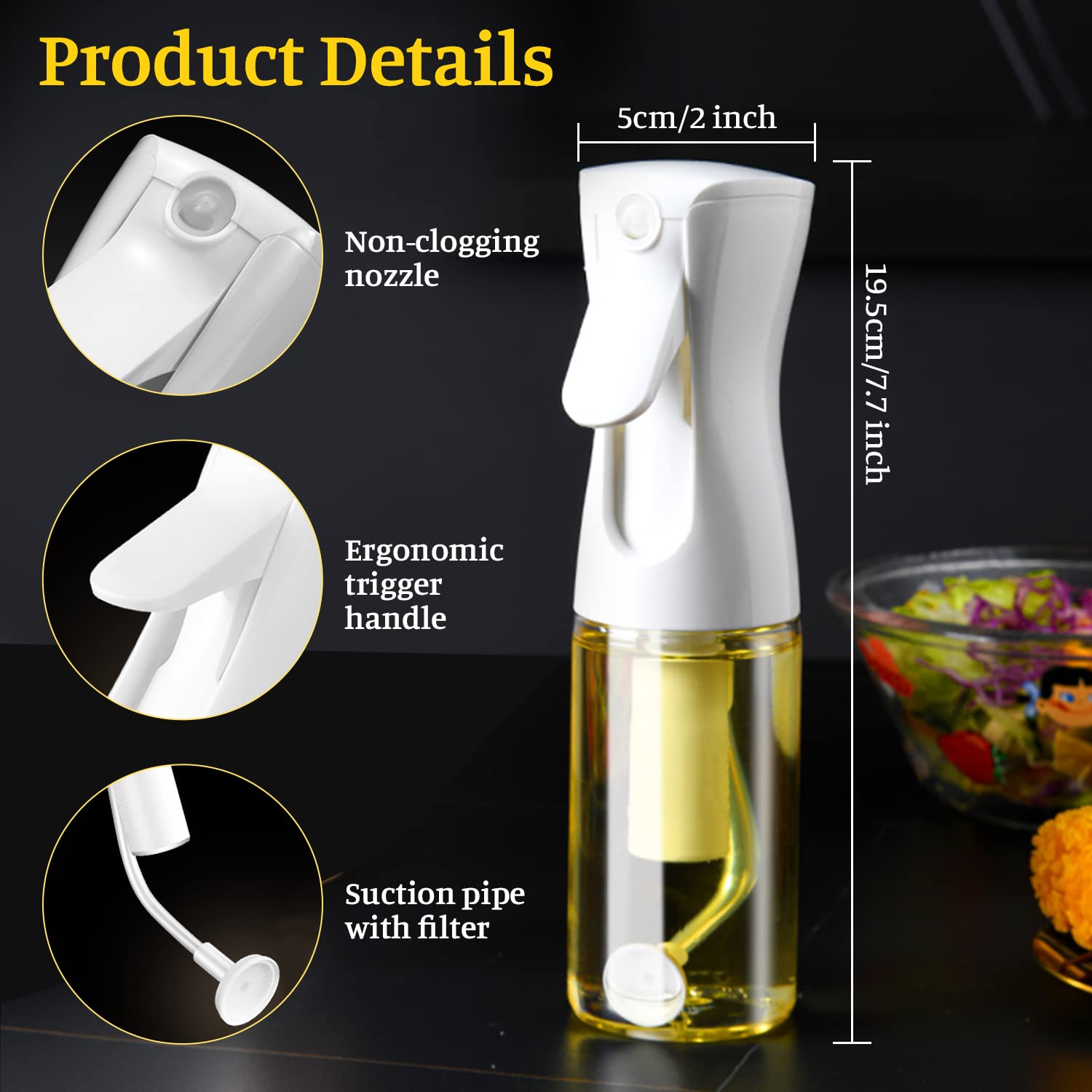 250ml Oil Spray Bottle for Cooking - Food Grade Glass with Ergonomic Trigger