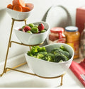 3-Tier Fruit and Vegetable Serving Stand - Ceramic Bowls with Gold Metal Frame