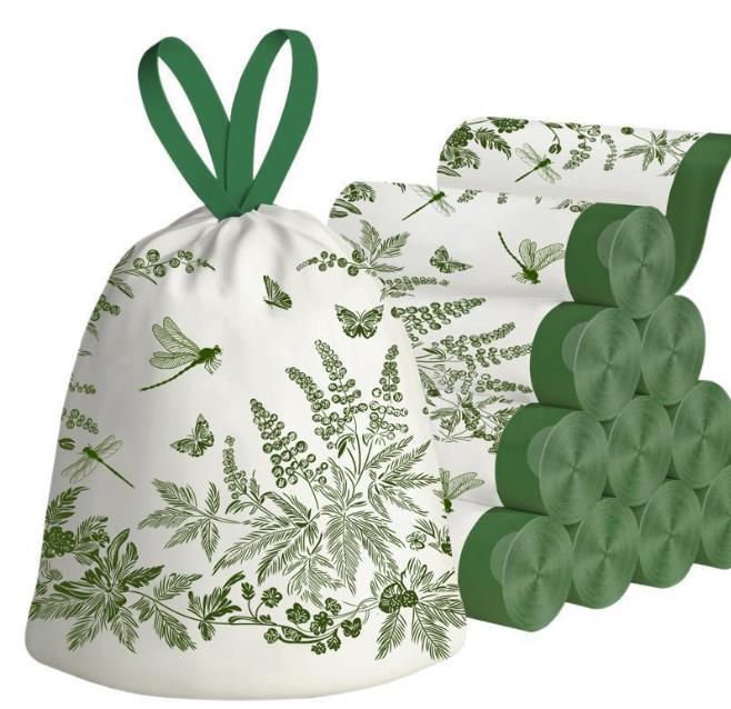 Drawstring Garbage Bags - Extra Thick Trash Bags with Fresh Botanical Print