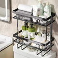 Bathroom Wall-Mounted Shelf Organizer - 2-Tier Storage Rack with Towel Hooks