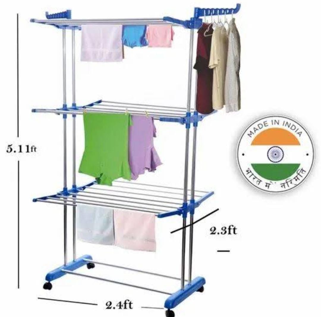 3-Tier Clothes Drying Rack - Foldable Laundry Stand with Wheels (5.11ft Height)