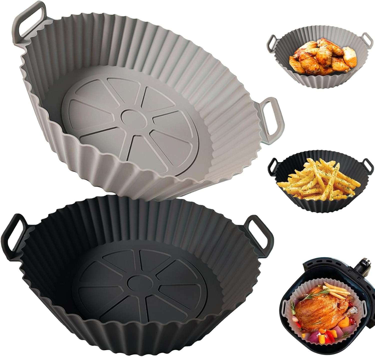 Silicone Air Fryer Liner - Reusable Non-Stick Basket with Handles