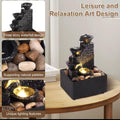 Tabletop Water Fountain with LED Lights - 3-Tier Relaxation Waterfall with Natural Pebbles