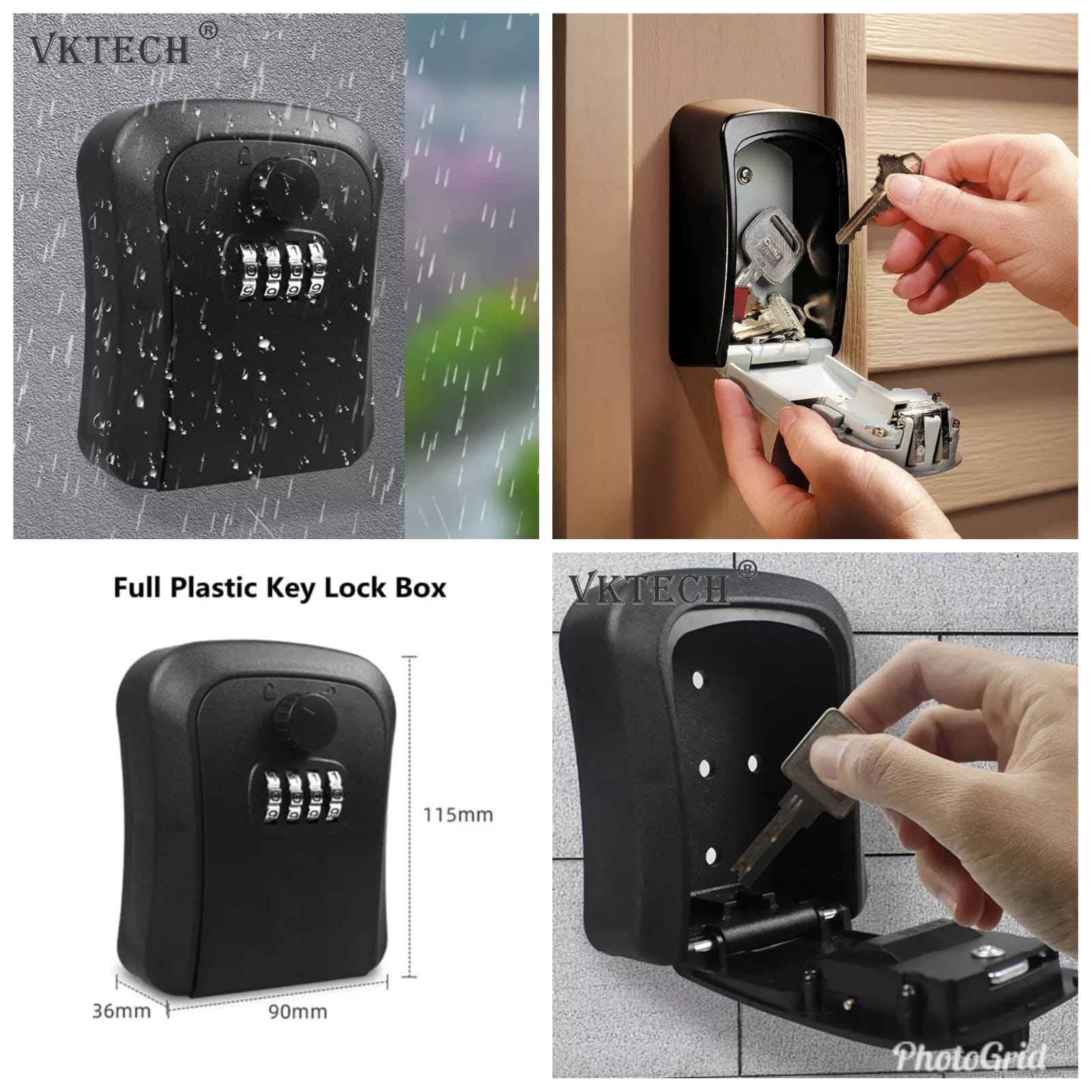 Weatherproof Wall-Mounted Key Safe Lock Box - 4-Digit Combination Password Key Storage Indoor Outdoor