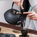 Cast Iron Teapot Set 900ml Japanese Tetsubin Tea Kettle with Infuser Strainer - Black Enamel Kung Fu Teapot