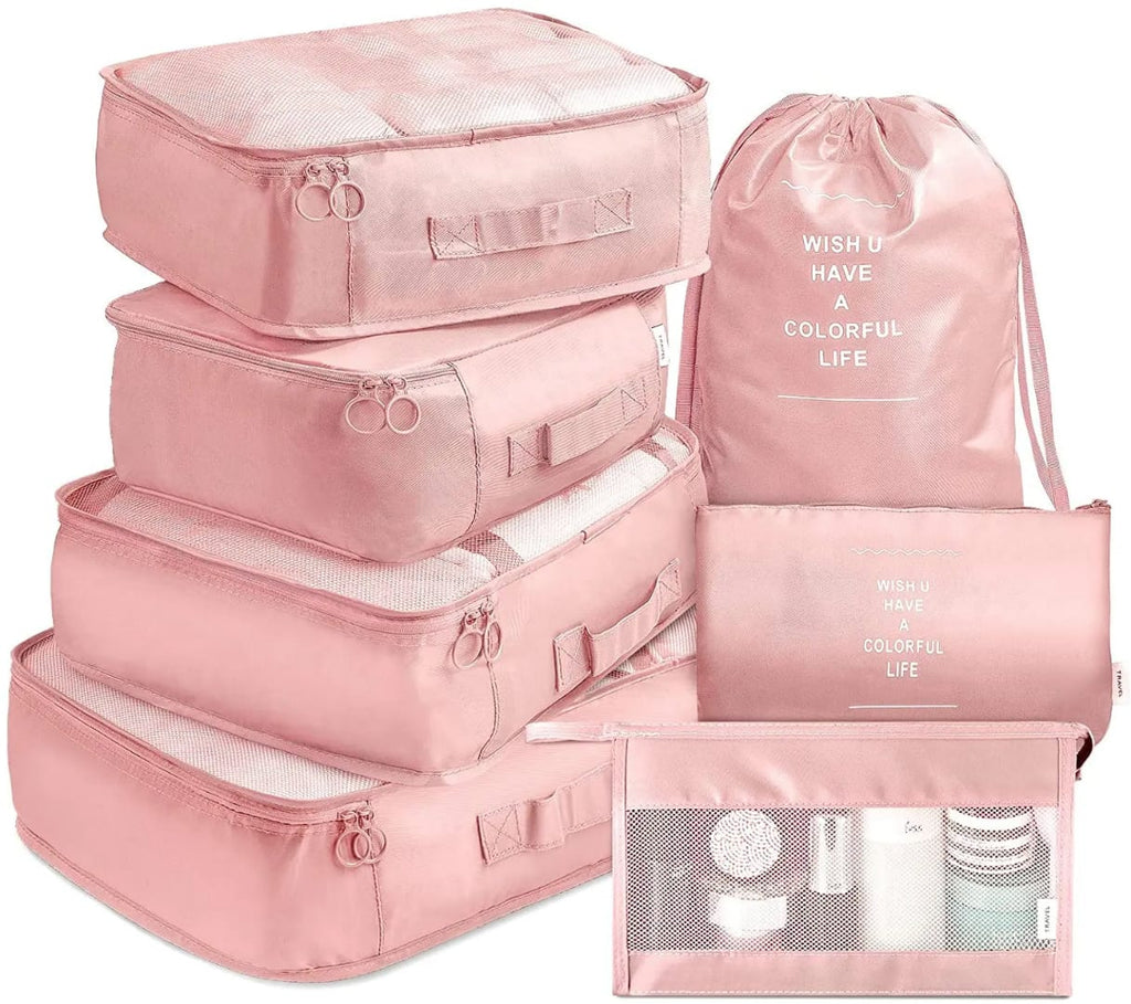Travel Packing Organizer Set - 8-Piece Luggage Cubes with Shoe Bag and Toiletry Pouch