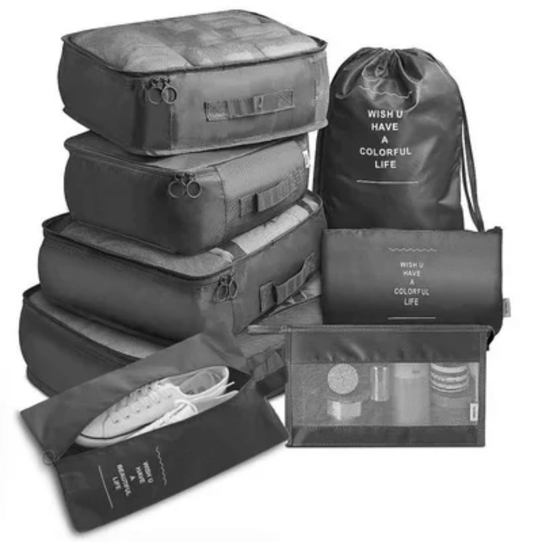 Travel Packing Organizer Set - 8-Piece Luggage Cubes with Shoe Bag and Toiletry Pouch