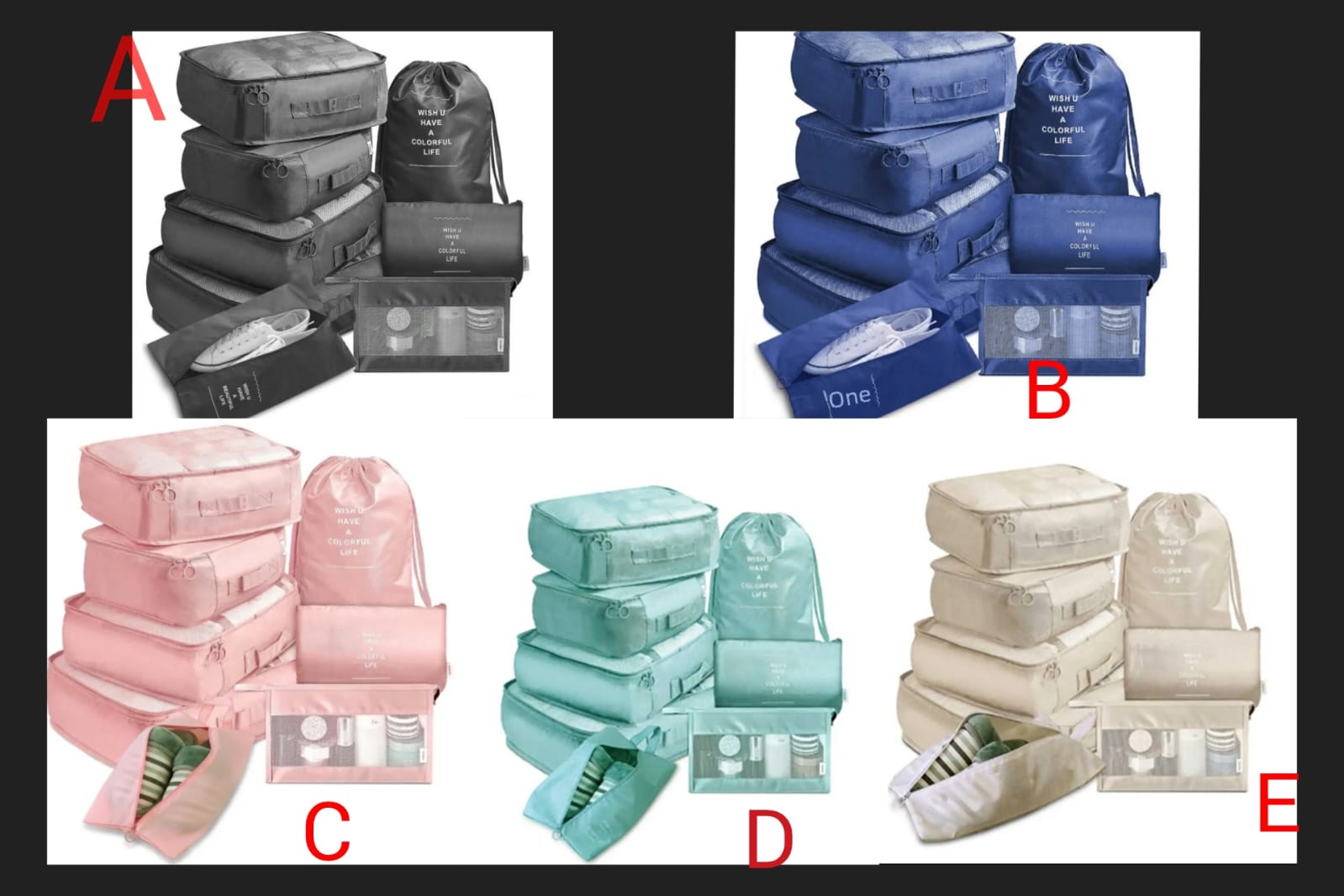 Travel Packing Organizer Set - 8-Piece Luggage Cubes with Shoe Bag and Toiletry Pouch