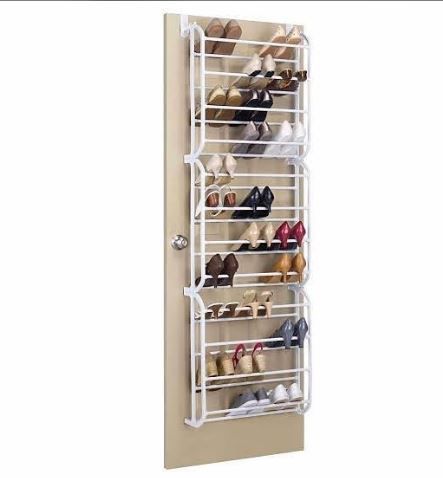 Over-the-Door Shoe Rack 36 Pair - Wall Mounted Behind Door Shoe Organizer Storage Rack White