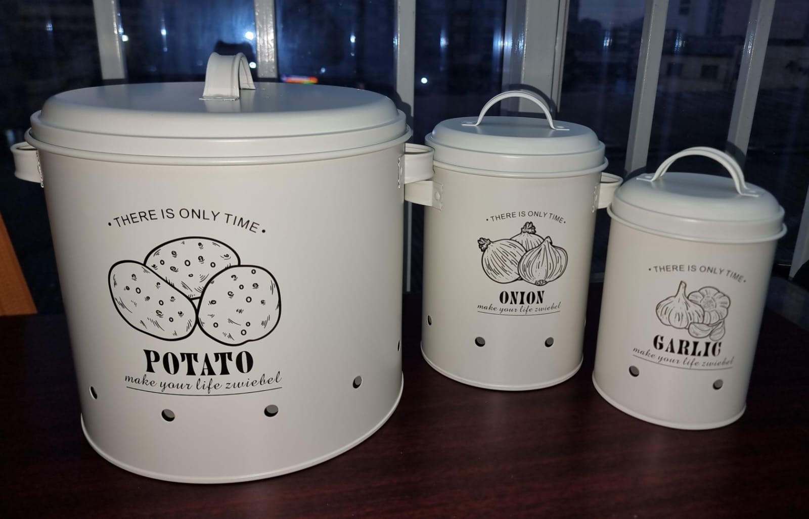 3-Piece Potato, Onion & Garlic Perforated Storage Bins Set