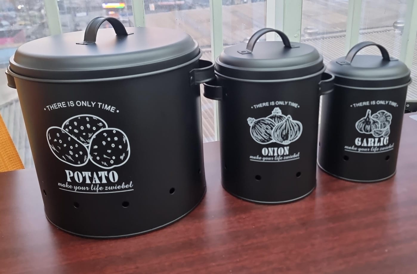 3-Piece Potato, Onion & Garlic Perforated Storage Bins Set
