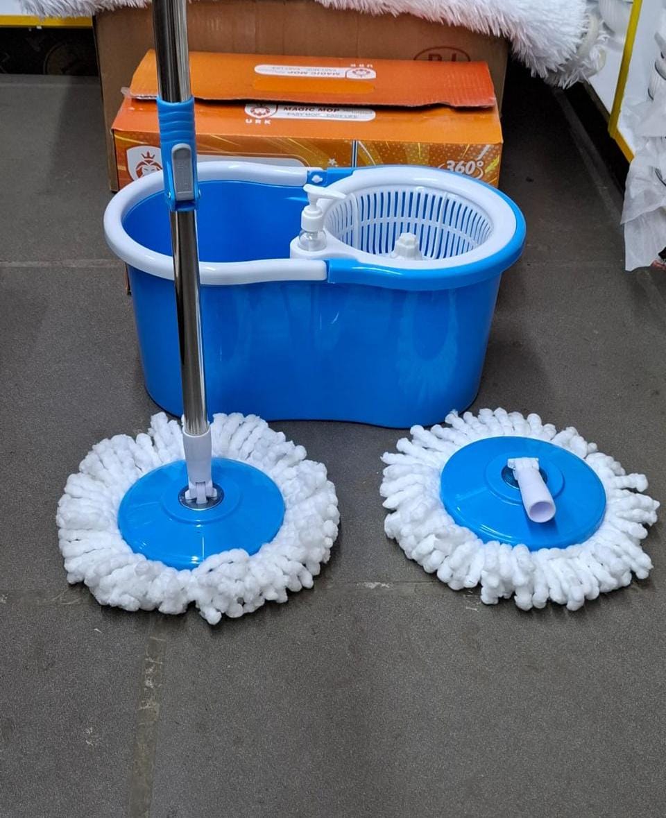 360° Spin Mop & Bucket Set with 2 Microfiber Mop Heads - Blue