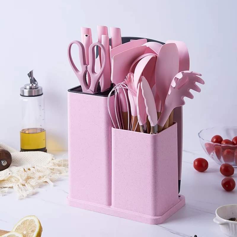 19-Piece Silicone Kitchen Utensil Set with Holder & Cutting Board