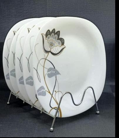 6-Piece Decorative Round Plate Set with Display Stand - Multiple Designs