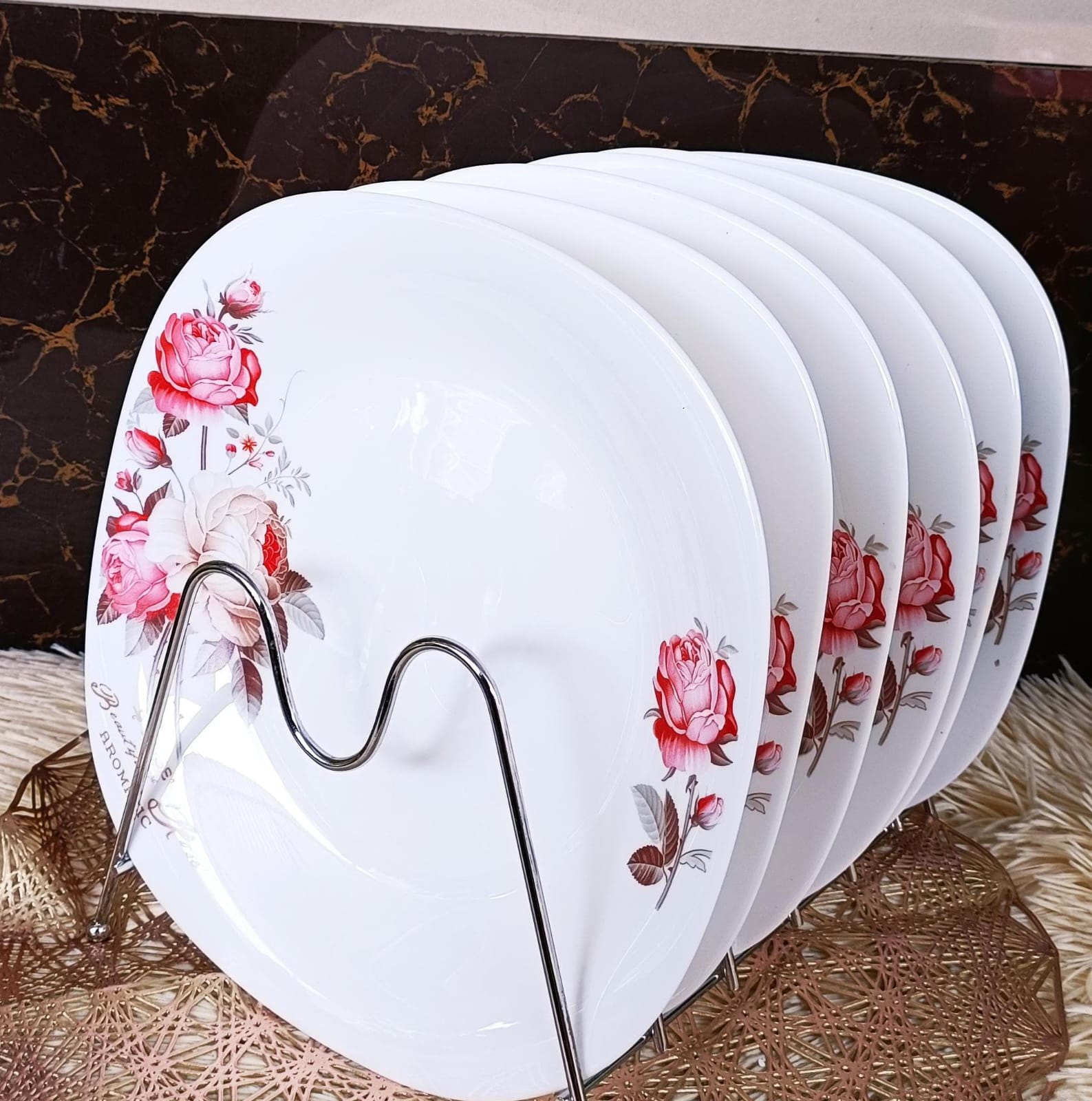 6-Piece Decorative Round Plate Set with Display Stand - Multiple Designs