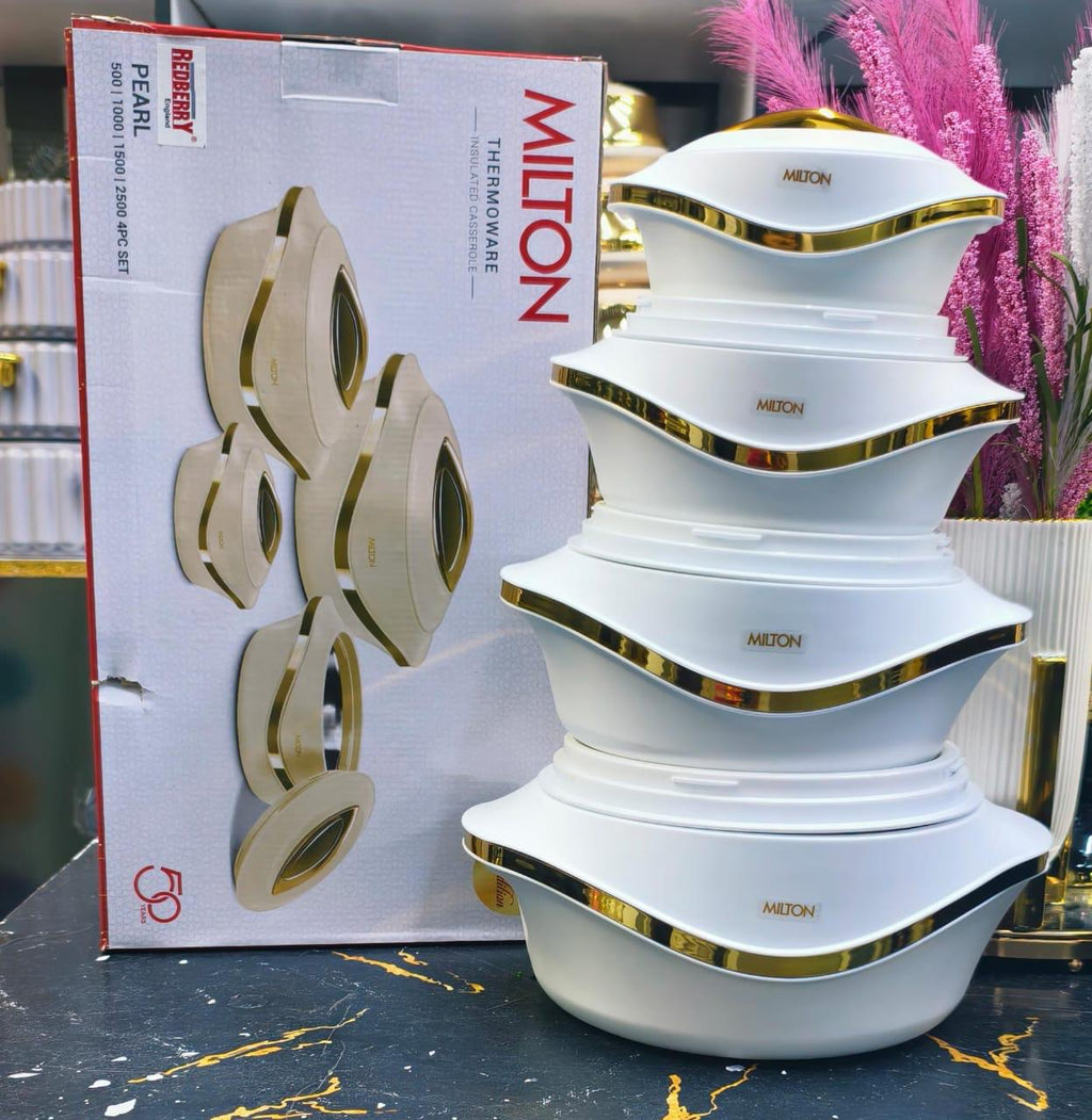 Milton Hot Pot Set of 4 - Pearl Thermoware with Gold Trim