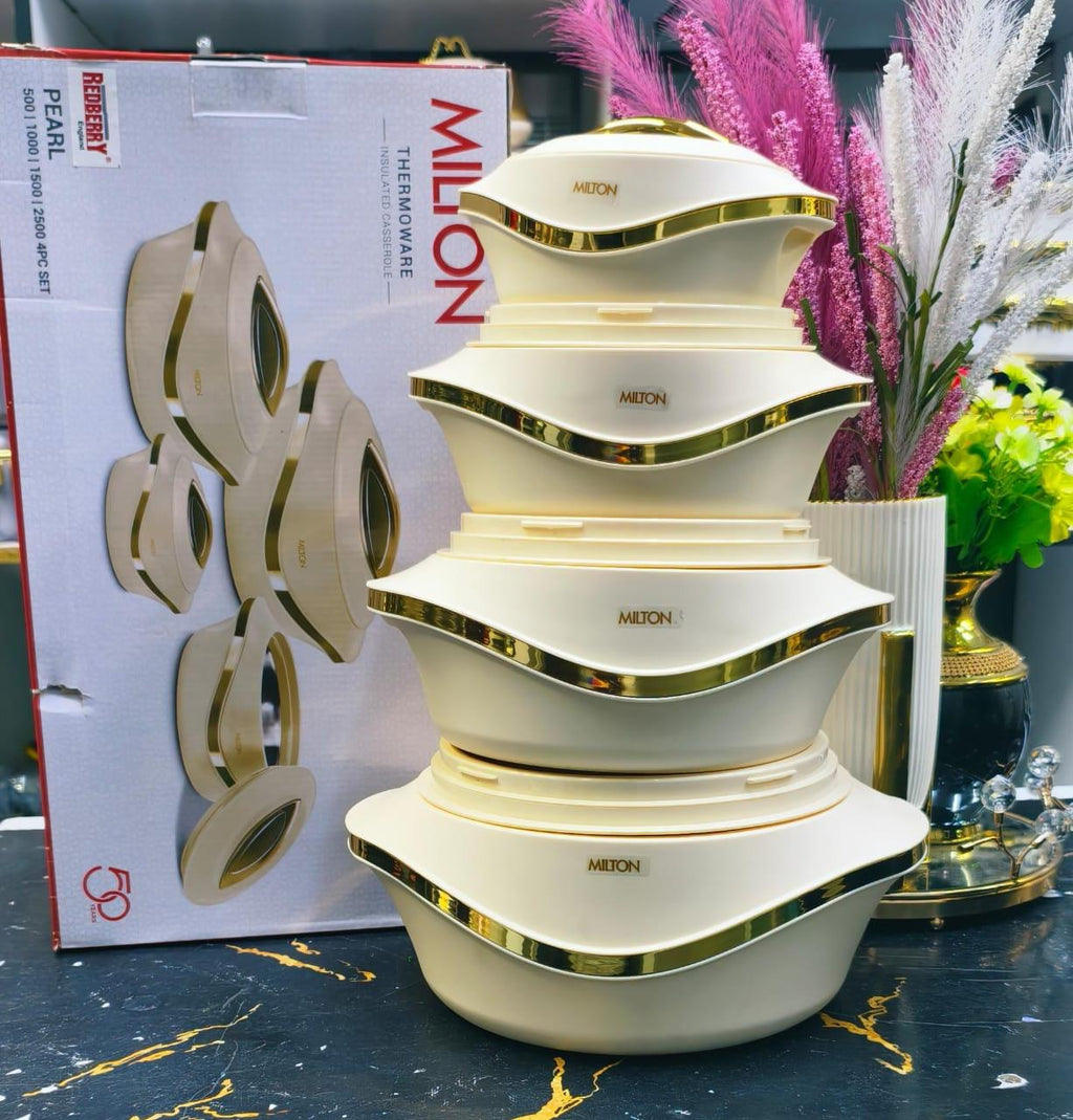 Milton Hot Pot Set of 4 - Pearl Thermoware with Gold Trim