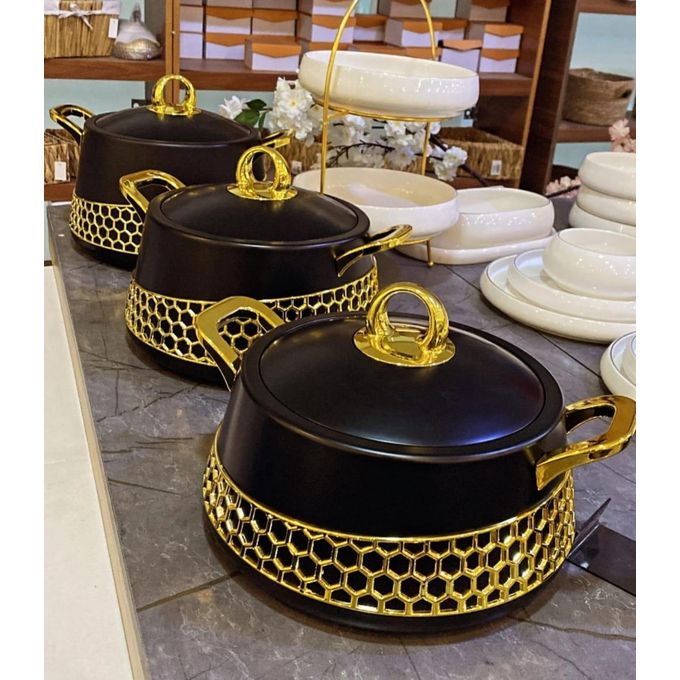 Luxury Hot Pot Set of 3 - Marble Grey with Gold Honeycomb Design