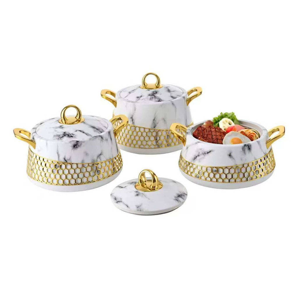 Luxury Hot Pot Set of 3 - Marble Grey with Gold Honeycomb Design