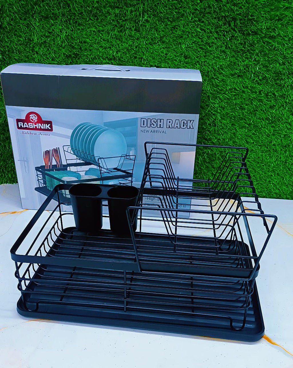 Rashnik Dish Rack - 2-Tier Kitchen Organizer with Drip Tray