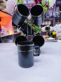 6-Piece Cup Set with Chrome Stand - Black with Gold Trim