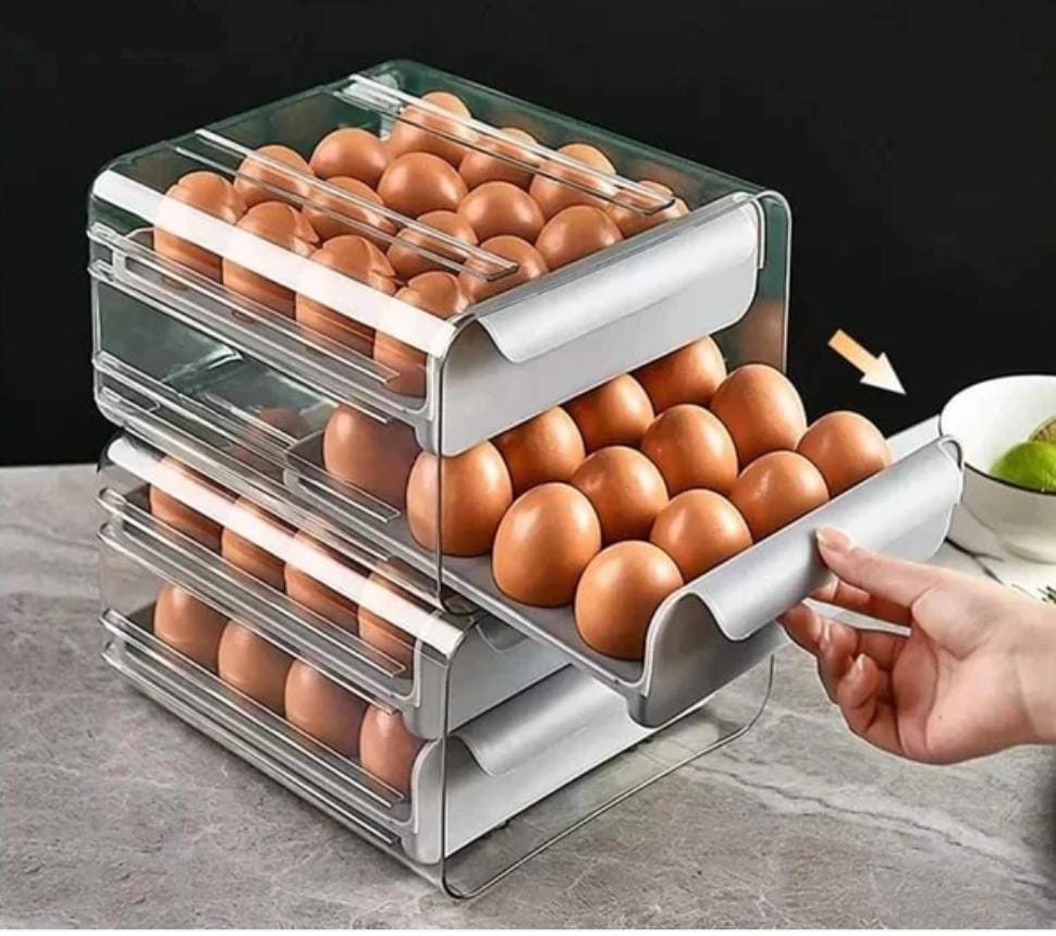 Refrigerator Egg Storage Organizer with Pull-Out Drawers - Multi-Layer Stackable