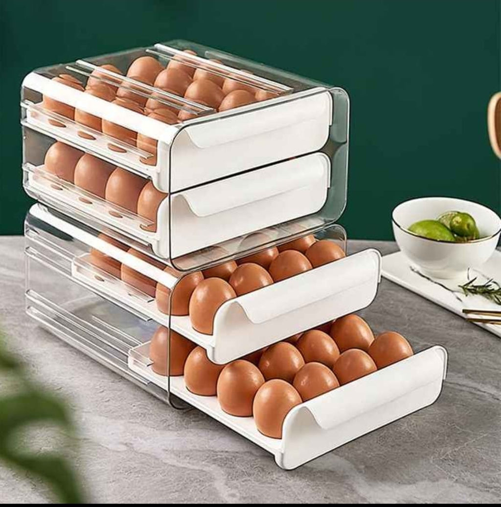 Refrigerator Egg Storage Organizer with Pull-Out Drawers - Multi-Layer Stackable