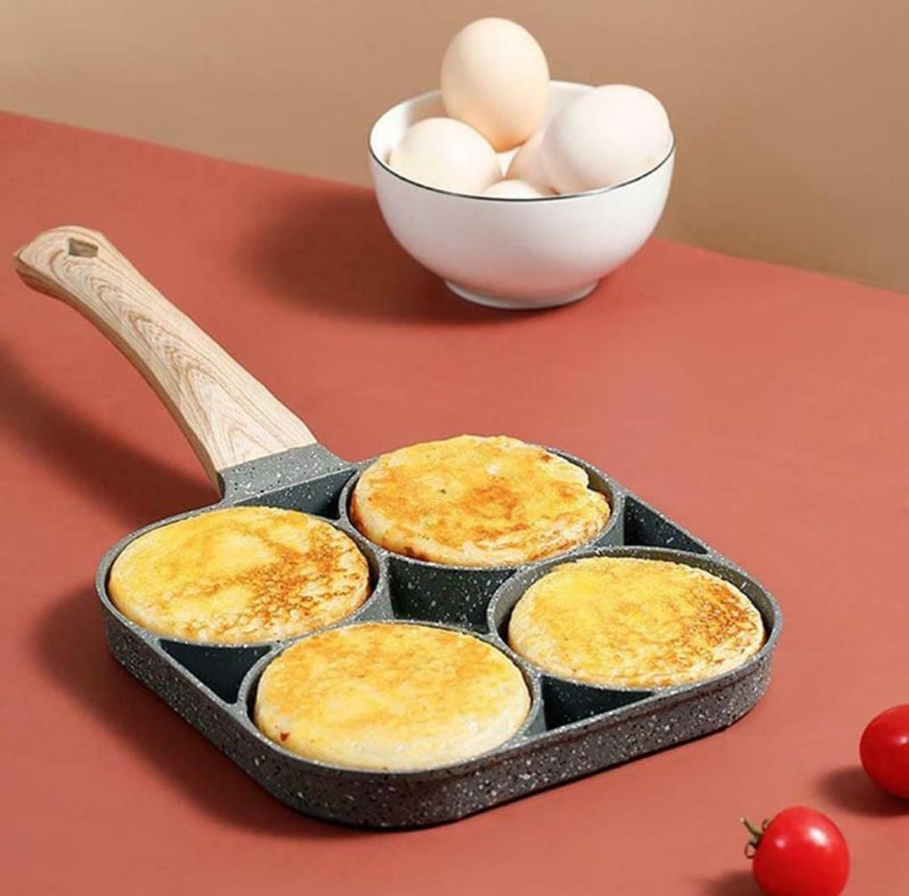4-Slot Non-Stick Egg & Crepe Pan with Marble Coating - Multi-Purpose Breakfast Pan