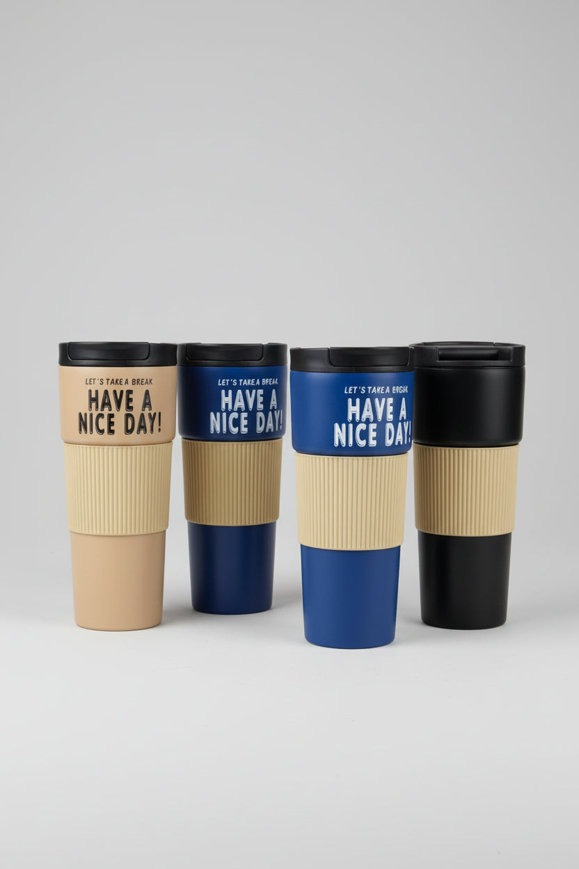 "Have a Nice Day" Insulated Travel Tumbler with Silicone Grip - Multiple Colors