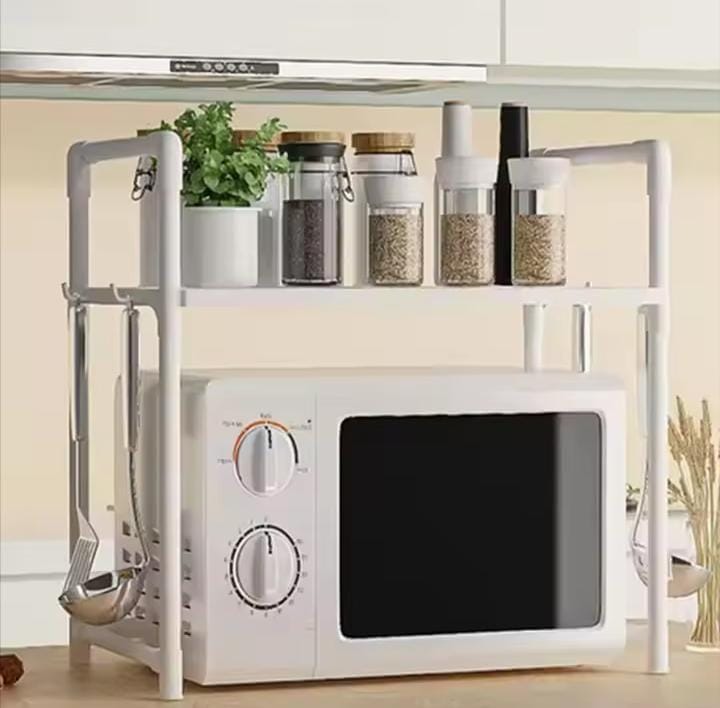 Double Layer Microwave Oven Rack Organizer with Storage Shelf