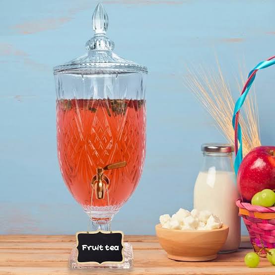 3L Glass Beverage Dispenser with Tap - Crystal Cut Design & Decorative Lid