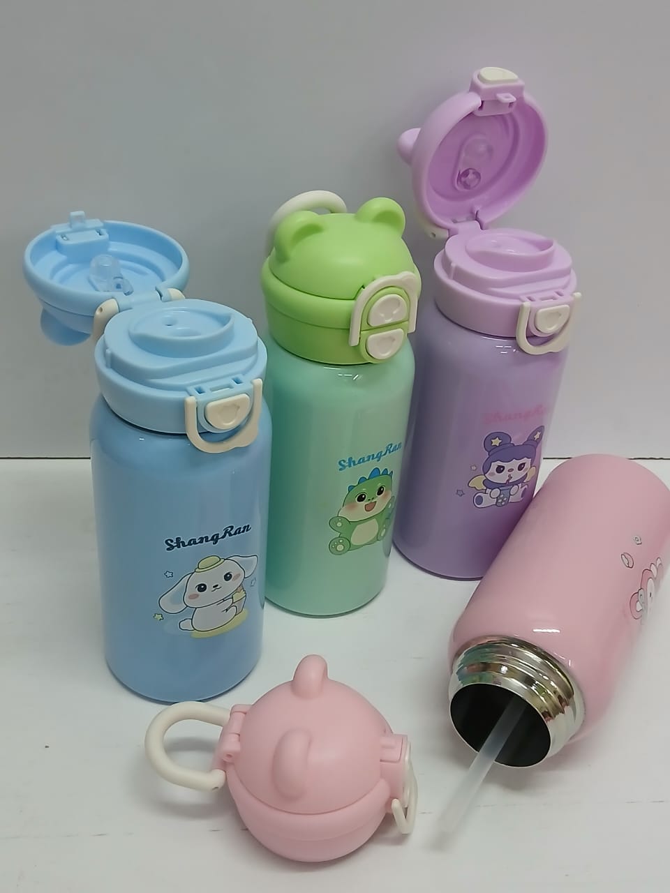 500ml Insulated Water Bottle with Straw - Cute Character Design