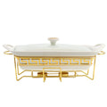 Ceramic Chafing Dish with Golden Stand and Burner - 1.5L/2L Round Food Warmer