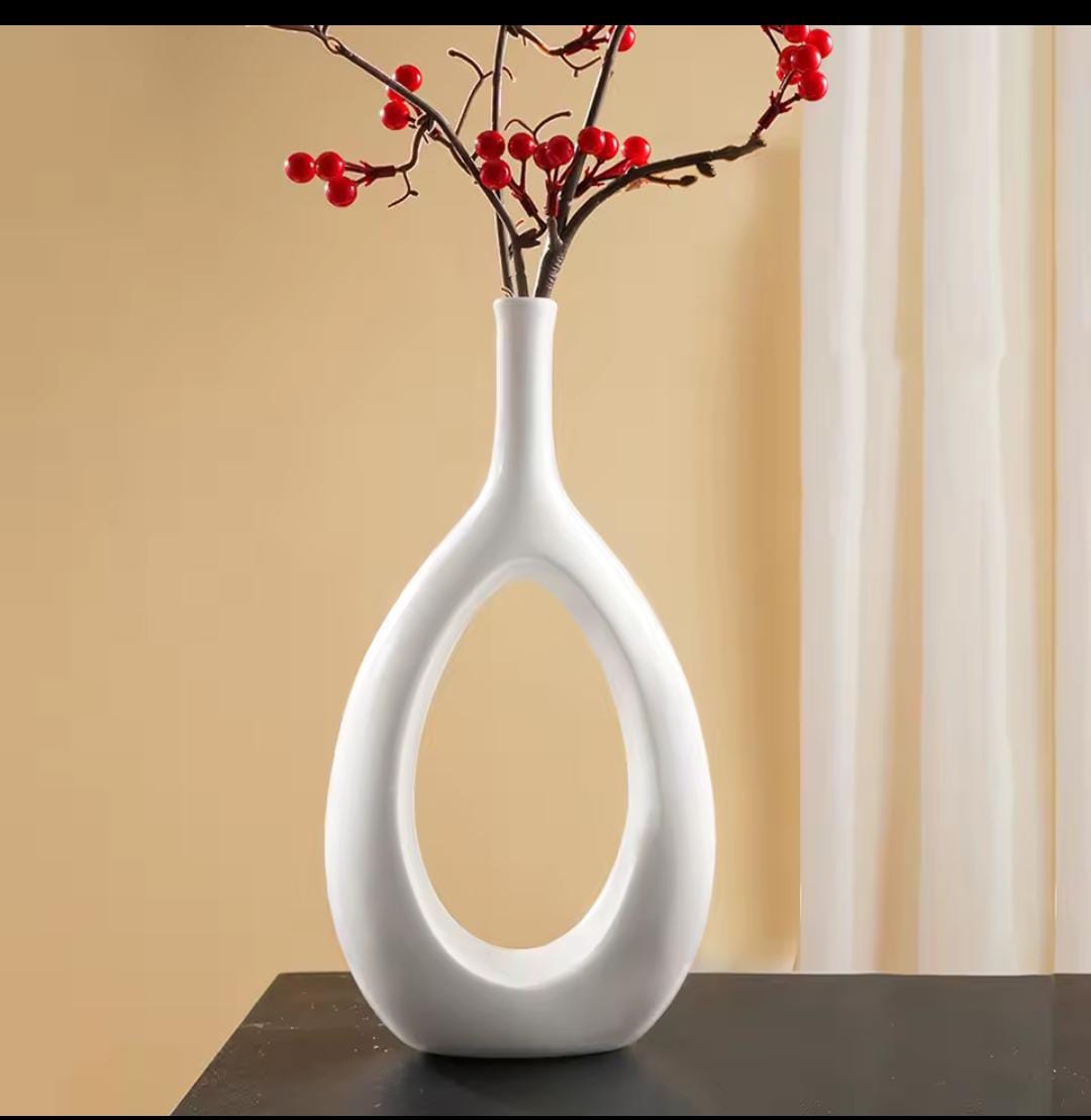 Nordic Doughnut Ceramic Vase - Modern Minimalist Design