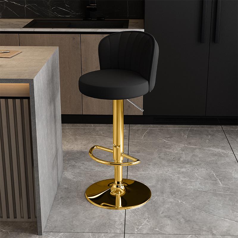 Luxury European Leather Bar Stool - Modern Nordic High Chair with Gold Metal Base