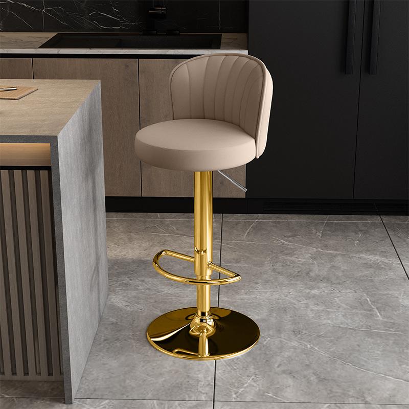 Luxury European Leather Bar Stool - Modern Nordic High Chair with Gold Metal Base