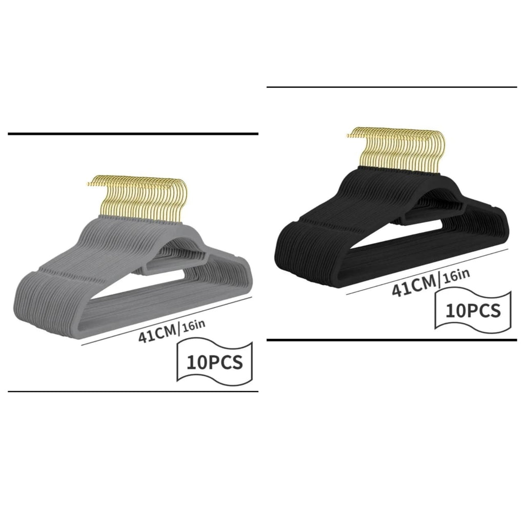 Velvet Hangers 360° Rotatable Non-Slip Clothes Hangers - Pack of 10 Grey/Black 41cm