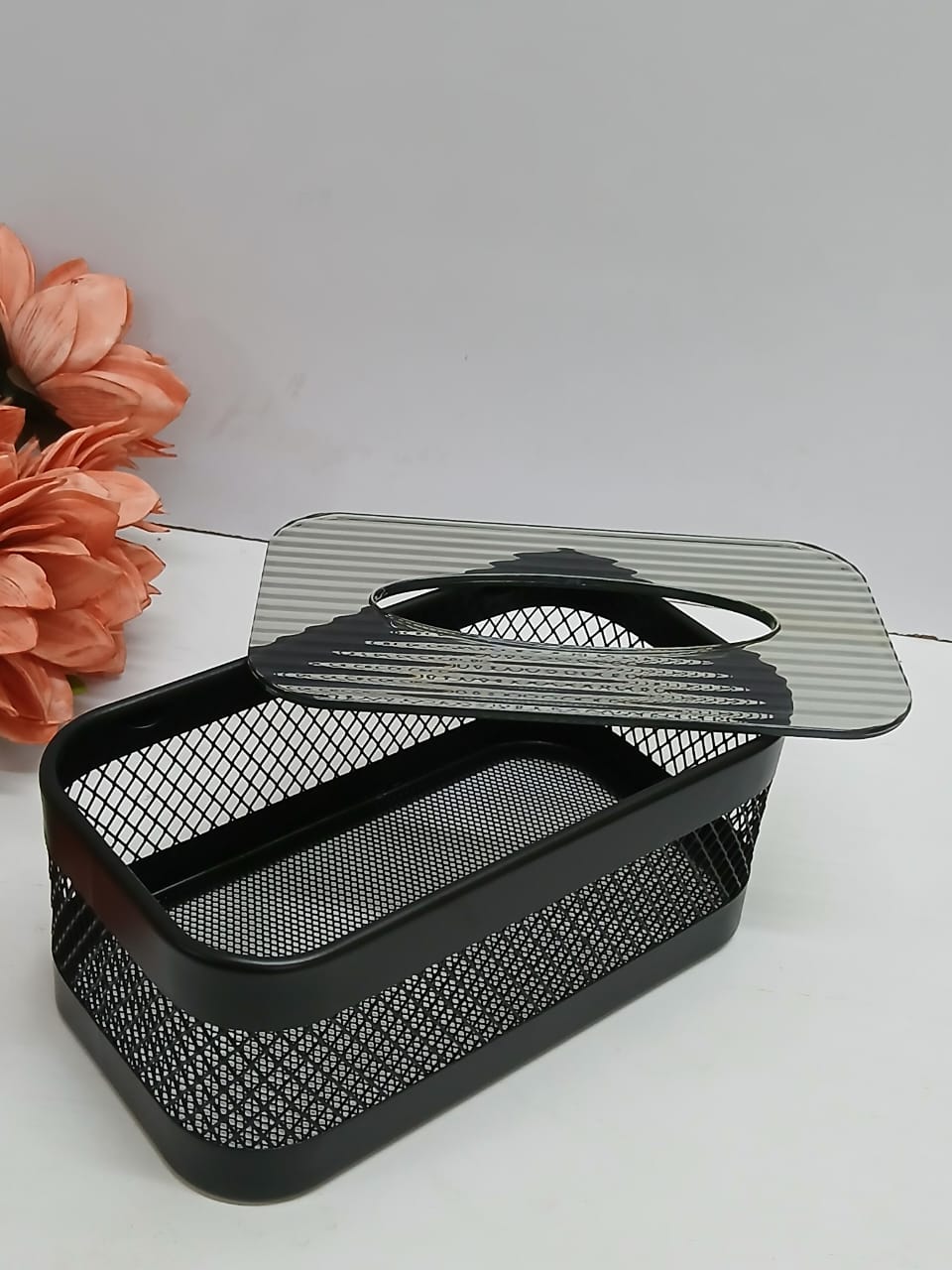 Black Mesh Serviette Holder with Acrylic Lid