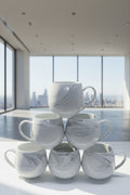 6-Piece Grey Ceramic Mug Set with Elegant Marble Pattern