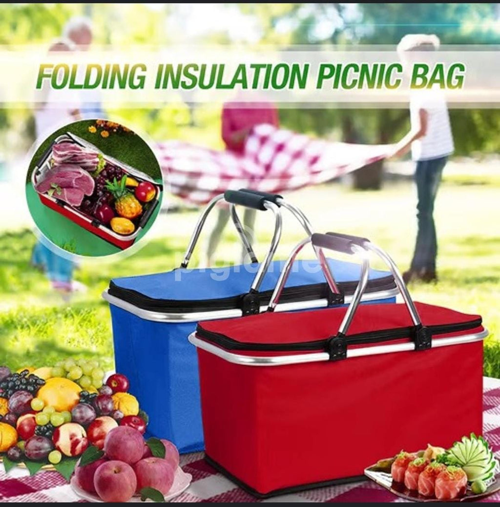 30L Foldable Insulated Picnic Basket - Portable Cooler Bag with Aluminum Frame